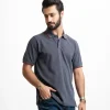 Gray Cotton Pique Polo
