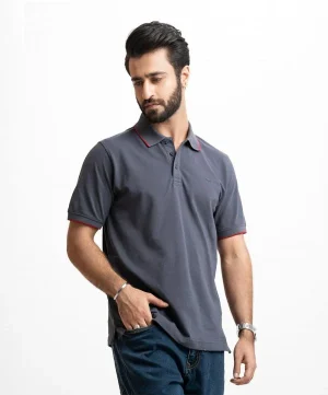 Gray Cotton Pique Polo