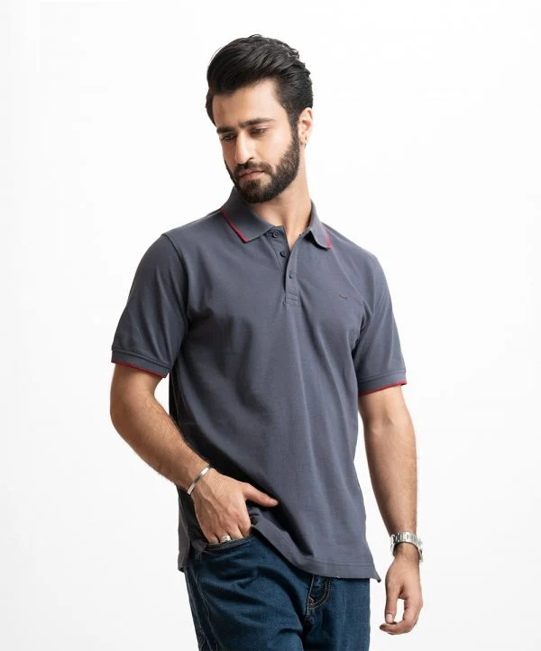 Gray Cotton Pique Polo